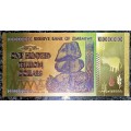 ZIMBABWE - 100 TRILLION DOLLARS 2008 - COLORIZED GOLD FOIL999 CARD -AMAZING ART- WITH CERT & FOLDER