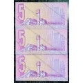 REPLACEMENT NOTES CL STALS R5 IN SEQUENCE XX2415621-623 UNC 1ST ISSUE 1990(1 BID TAKES ALL)