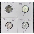 SOUTH AFRICA SILVER SET 1961 TO 1964 - 10 CENT & 5 CENT FULL SET (1 BID TAKES ALL)