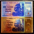 ZIMBABWE - 100 TRILLION DOLLARS GOLD & SILVER 2008 - GOLD FOIL999 CARD - WITH CERT & FOLDER