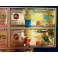 U S A -- 100 DOLLARS SIMPSONS -- COLORIZED GOLD FOIL 999999 CARD - LOVELY ART -