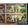 JAPAN - 10,000 YEN NIPPON GINKO NINJA TURTLES SET -- COLORIZED GOLD FOIL 9999 CARDS - LOVELY ART -