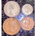 S A UNION SILVER SET 1 SHILLING, 3D TICKEY, 1/2 PENNY & 1/4 PENNY 1958 (1 BID TAKES ALL)