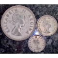 S A UNION SILVER SET 2 1/2 SHILLINGS, 6 PENCE 3D TICKEY 1957 (1 BID TAKES ALL)