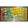ZIMBABWE - DUMILLION DOLLARS 10^6003 -- CROCODILE -- COLORIZED GOLD FOIL999 CARD