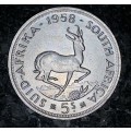 S A UNION SILVER 5 SHILLINGS 1958 VERY GOOD CONDITION SILVER CROWN