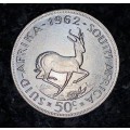 SOUTH AFRICA SILVER 50 CENT 1962 MINTAGE ONLY 24378 VERY GOOD CONDITION SILVER CROWN SIZE