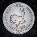 SOUTH AFRICA SILVER 50 CENT 1964 VERY GOOD CONDITION SILVER CROWN SIZE