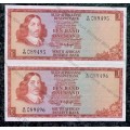 TW DE JONGH R1 IN SEQUENCE B95 /089495-496 UNC 2ND ISSUE 1970 SPRINGBUCK WTM(1 BID TAKES ALL)