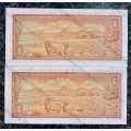 TW DE JONGH R1 IN SEQUENCE B95 /089495-496 UNC 2ND ISSUE 1970 SPRINGBUCK WTM(1 BID TAKES ALL)