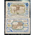 GERMANY SET - SCHEEBEL 50 PFENNIG & 25 PFENNIG 1921 - UNC NOTGELD (EMERGENCY MONEY) - AMAZING ART