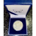 SOUTH AFRICA UNC SILVER R1 -- 1974 -- 50TH ANNIVERSARY OF S A MINT -- IN BLUE SA MINT BOX & CAPSULE