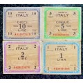 ITALY FULL SET  10 LIRE TO 1 LIRE 1943 WW2 ALLIED MILITARY CURRENCY