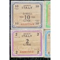 ITALY FULL SET  10 LIRE TO 1 LIRE 1943 WW2 ALLIED MILITARY CURRENCY