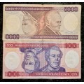 BRASIL SET 5000 CRUZEIROS A & 100 CRUZEIROS A SERIAL(1 BID TAKES ALL)