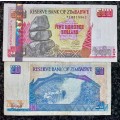ZIMBABWE SET 500 DOLLARS 2001 & 20 DOLLAR 1997 (1 BID TAKES ALL)