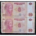 CONGO 50 FRANC IN SEQUENCE KD71842012-211 UNC 2013 (1 BID TAKES ALL)