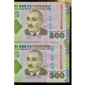 TANZANIA 500 SHILLINGS IN SEQUENCE 028-029 -- 2003 UNC(1 BID TAKES ALL)