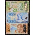 NEW ZEALAND SET 20 DOLLARS 2016 - 10 DOLLARS 2007 & 5 DOLLARS 2015 (1 BID TAKE ALL)