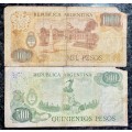 ARGENTINA SET 1000 PESOS & 2 PESOS ND 1976 (1 BID TAKES ALL)