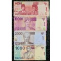 INDONESIA SET 100,000 RUPIAH - 10,000 RP - 2000 RP & 1000 RUPIAH 2000-2014(1 BID TAKES ALL)