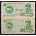 ANGOLA 10 KWACHA TWO DIFFERENT SIGNATURES 1979 AUGUST & NOVEMBER (1 BID TAKES ALL)