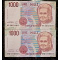 ITALY 1000 LIRE 1982 TWO DIFFERENT SIGNATURES (1 BID TAKES ALL)