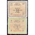 ITALY SET 50 LIRE & 100 LIRE 1943 WW2 ALLIED MILITARY CURRENCY