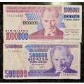 TURKEY SET 1000000 LIRASI & 500000 LIRSAI 1970(1 BID TAKES ALL)