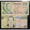 BOTSWANA 10 PULA TWO DIFFERENT NOTES(1 BID TAKES ALL)