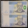 MALAW SET 200 KWACHA TWO DIFFERENT NOTES & SIGNATURES 1997 & 2001 (1 BID TAKES ALL)