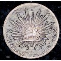 MEXICO SILVER 8 REALES 1885 - EAGLE WITH SNAKE ON CACTUS - 8R.Z.1885.I.S.10D.20G. ZACATECAS MINT