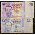 SWAZILAND SET 20 EMALANGENI  & 10 EMALANGENI BOTH AA 2010  (1 BID TAKES ALL)