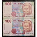 ITALY SET 1000 LIRE TWO DIFFERENT SIGNATURES(1 BID TAKES ALL)