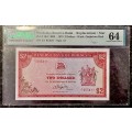 RHODESIA PMG GRADED REPLACEMENT 2 DOLLARS 1979 - X/1 - GRADED CHOICE UNC 64 WTM ZIM BIRD