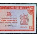 RHODESIA REPLACEMENT 2 DOLLARS 1979 -- X/1 -- UNC WTM ZIM BIRD