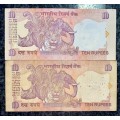 INDIA SET 10 RUPEE TWO DIFFERENT SIGNATURES ONE WITH STAMP MAHATMA GANDHI (1 BID TAKES ALL)