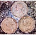 GREAT BRITAIN SET 1/4 PENNY 1864, 1890 & 1897 ( 1 BID TAKES ALL)