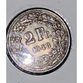 SWITZERLAND SILVER HELVETIA 2 FRANCS 1948 IN COIN FLIP - SILVER VALUE ALONE R153