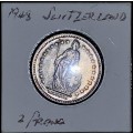 SWITZERLAND SILVER HELVETIA 2 FRANCS 1948 IN COIN FLIP - SILVER VALUE ALONE R153