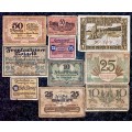 GERMANY LOT 50 PFENNIG - 25 PFENNIG & 10 PFENNIG 1914 TO 1923 NOTGELD (EMERGENCY MONEY)NO DOUBLES