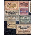 GERMANY LOT 50 PFENNIG - 25 PFENNIG & 10 PFENNIG 1914 TO 1923 NOTGELD (EMERGENCY MONEY)NO DOUBLES