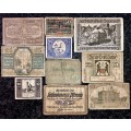 GERMANY LOT 50 PFENNIG - 25 PFENNIG & 10 PFENNIG 1914 TO 1923 NOTGELD (EMERGENCY MONEY)NO DOUBLES