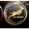 NELSON MANDELA STERLING SILVER 1OZ - RUGBY WORLD CHAMPS 1995 COLORED SPRINGBOK - CAPSULE UNC