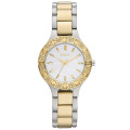DKNY STAINLESS STEEL AND GOLD CHAMBERS LADIES WATCH WITH CRYSTAL BEZEL (NY8742) - 30mm