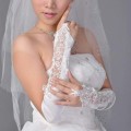 MANTILLA BRIDAL Offers - Pair of IVORY Fingerless Satin Like Bridal Gloves with Lace & Sequins - 17"