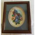Vibrant Boxed 3D Porcelain Pansies - Hand Crafted - Frame is Wood with Pansies - Marked