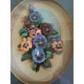 Vibrant Boxed 3D Porcelain Pansies - Hand Crafted - Frame is Wood with Pansies - Marked