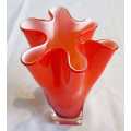 Hand Blown Orange and White Murano 1960's Fazzoletto Vase - VGC - (1)
