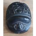 Vintage Hand Carved Stone Sculpture of Egyptian Scarab with Egyptian Details on it`s Back